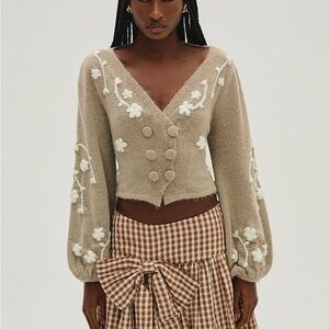 For Love And Lemons Adalyn Cardigan with White Floral Accents